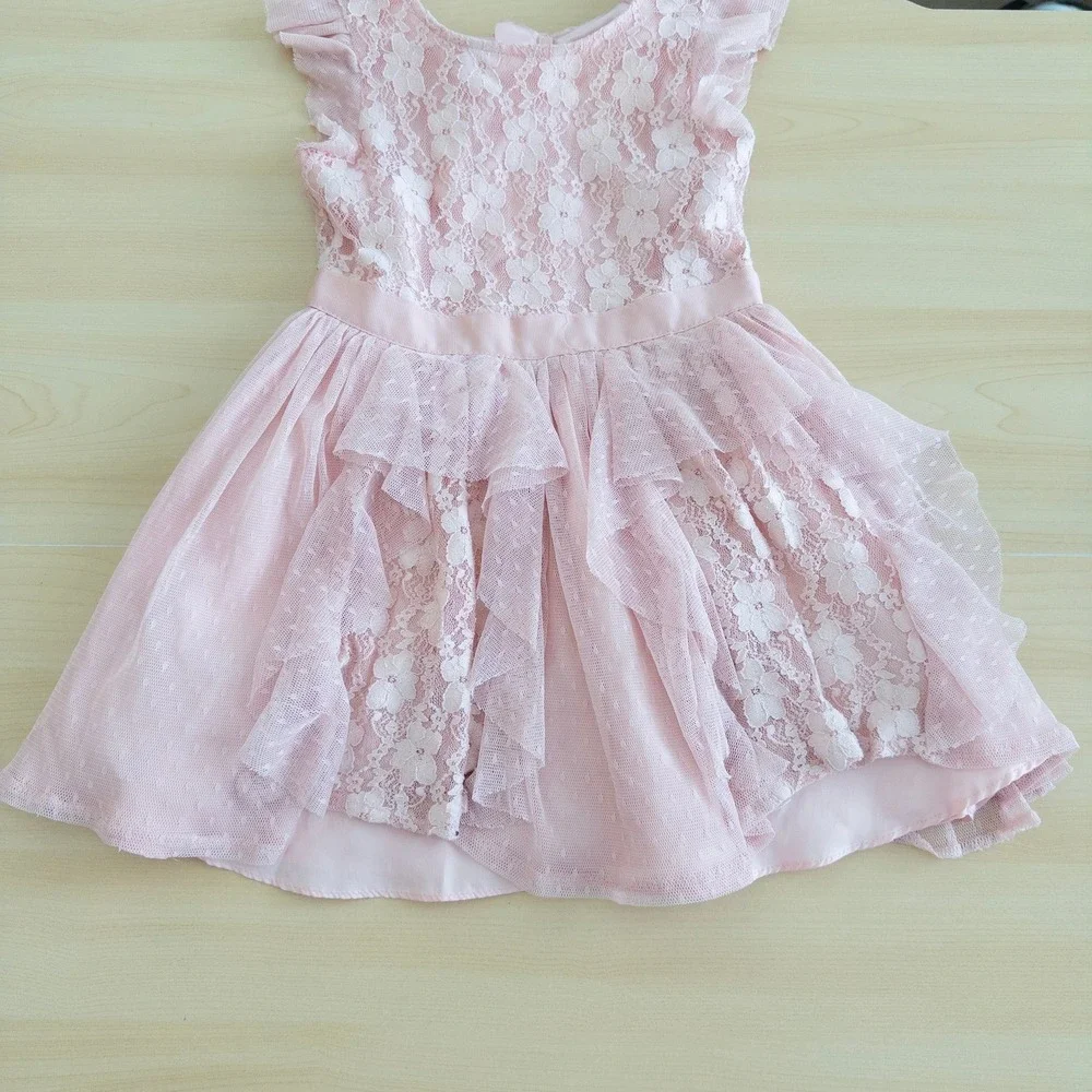 BCBGIRLS‎ Girls Lace Tulle Dress Size 4 Pink Tiered Princess Floral Tea Party